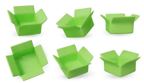 Collection of isometric open boxes on white background. Ideal for delivery Stock Illustration