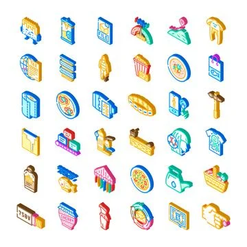 Collection of isometric symbols representing various concepts Stock Illustration
