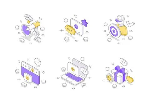A collection of isometric vector illustration icons for digital marketing and Stock Illustration