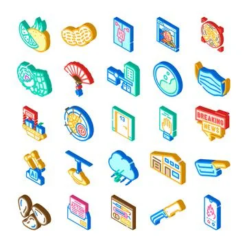 Collection of isometric web and app icons Stock Illustration
