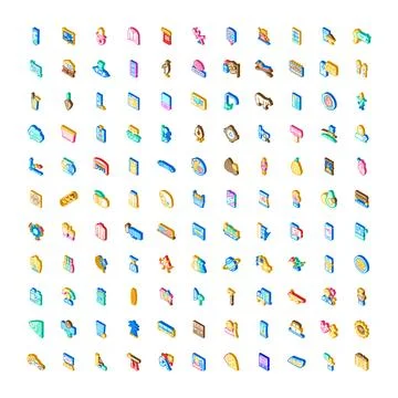 Collection of isometric web elements and application icons Stock Illustration