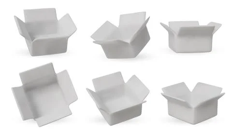 Collection of isometric white open boxes on white background. Ideal for delivery Stock Illustration