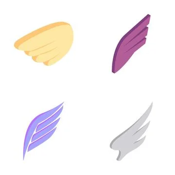 Collection of isometric wings set creating various symbols Stock Illustration