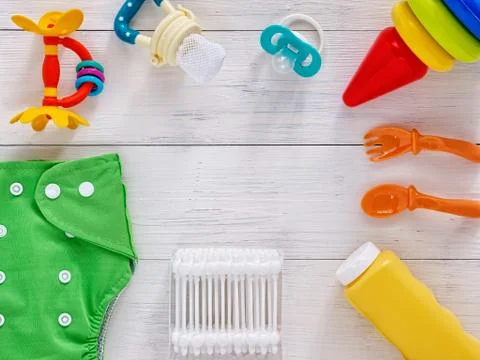 Collection of items for babies with copy space Stockfoto's