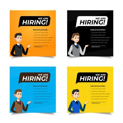 Collection of Job vacancy template design with silhouette of worker. 스톡 일러스트
