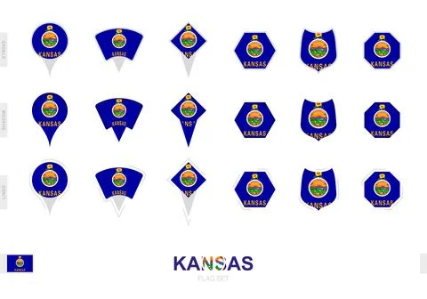 Collection of the Kansas flag in different shapes and with three different .. Stock Illustration