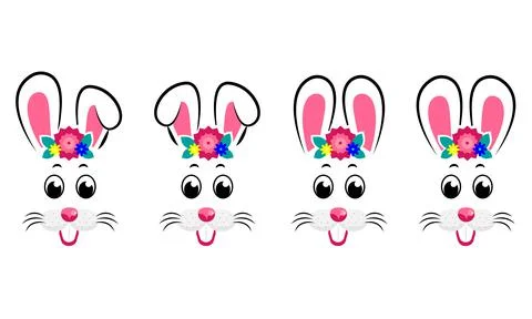 Collection of kawaii Easter bunnies. Easter Bunnies Stock Illustration