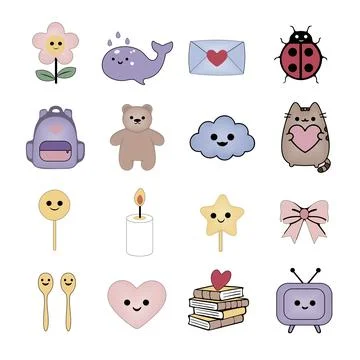 A collection of kawaii illustrations Stock Illustration