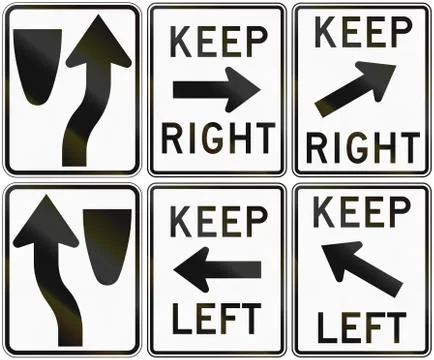 Collection of keep left and right signs used in the USA Stock Illustration