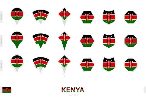 Collection of the Kenya flag in different shapes and with three different e.. Stock Illustration