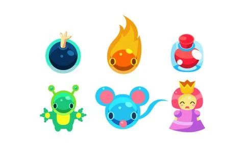 Collection of kids game user interface fantasy elements vector Illustration on a Stock Illustration