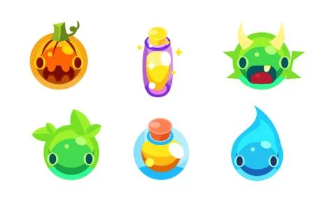Collection of kids game user interface fantasy colorful jelly elements vector Stock Illustration