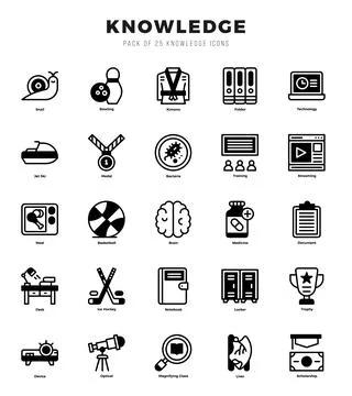 Collection of Knowledge 25 Lineal Filled Icons Pack. Stock Illustration