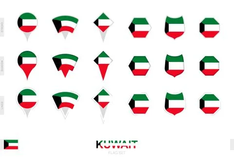Collection of the Kuwait flag in different shapes and with three different .. Stock Illustration