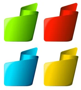 Collection label with curled up edge in different color Illustrazione stock