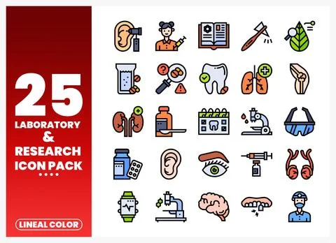 Collection of laboratory and research linear color icons on a white backgroun Stock Illustration