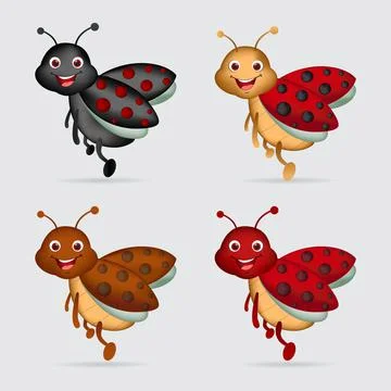 Collection of ladybug cartoon design. Pack of ladybug cartoon design icon Stock Illustration
