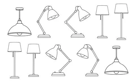 Collection of lamp illustrations for interior design and decoration ideas Illustrazione stock