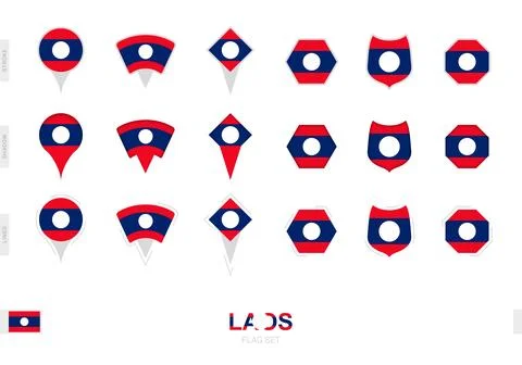 Collection of the Laos flag in different shapes and with three different ef.. Stock Illustration