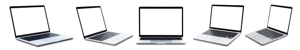 Collection of Laptop computer or notebook with blank screen isolated on white 스톡 사진