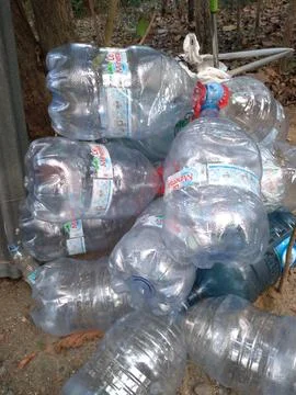 A Collection of large used plastic bottles Fotos Stock
