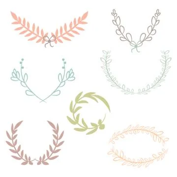 Collection of laurels, floral elements and banners Stock Illustration