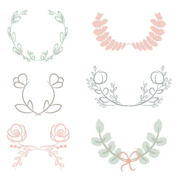 Collection of laurels, floral elements and banners Stock Illustration