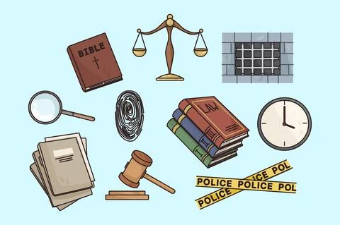 Collection of law and order icons for justice Stock Illustration