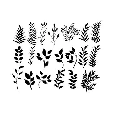 Collection of Leafy Branch Silhouettes. Vector icon. Stock Illustration