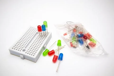 A collection of LED (Light Emitting Diode) colors red, green, blue on a white Stock Photos