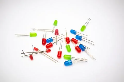 A collection of LED (Light Emitting Diode) colors red, green, blue on a white Stock Photos