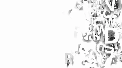A collection of letters slow moving randomly on an isolated white background Stock Footage 114834382