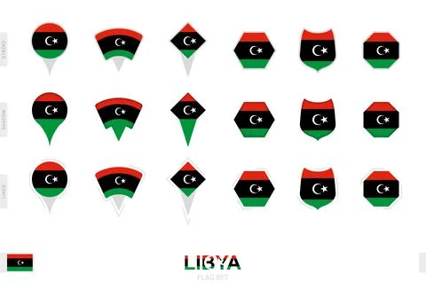 Collection of the Libya flag in different shapes and with three different e.. Stock Illustration