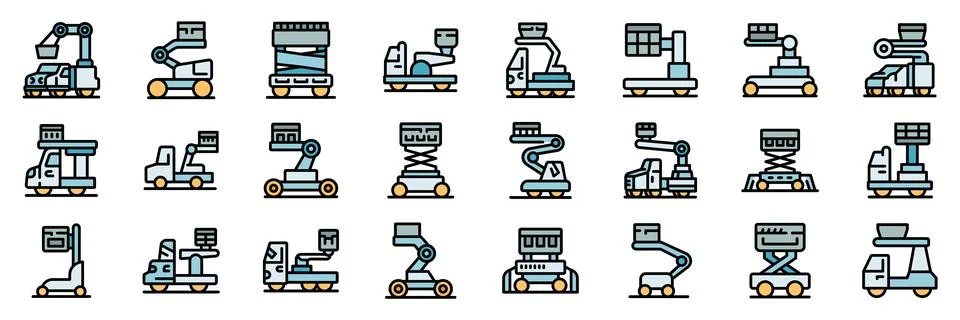 Collection of lifting platform icons representing various types of scissor li Ilustración de archivo