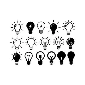 Collection of Light Bulb Silhouettes. Vector icon. Stock Illustration