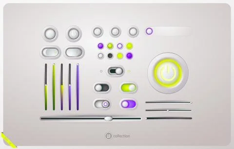 Collection of light plastic buttons and sliders. Realistic style. Vector 스톡 일러스트
