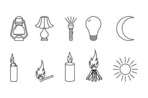 Collection of Light source line icons Stock Illustration