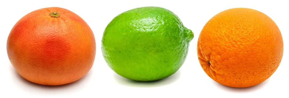 Collection lime, grapefruit, orange isolated on white background. Creative .. Stock Photos