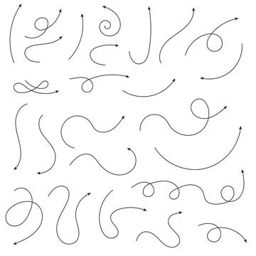 Collection of line arrows. Set simple curved hand drawn arrows. Collection of Stock Illustration