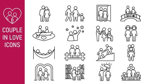 Collection of Line Icons Representing Couples in Love and Relationships. Иллюстрация