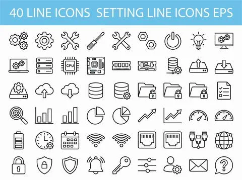 Collection of line icons for setting and configuration in EPS format for di.. Stock Illustration