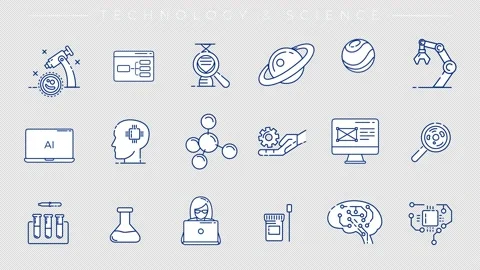 Collection of line icons on the theme of Technology and Science. Stock Footage 203805862