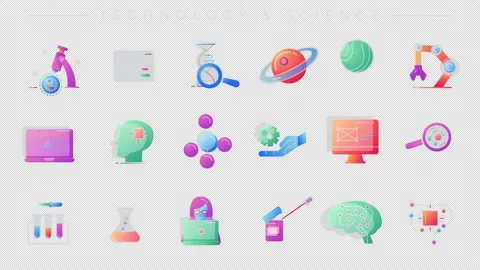 Collection of line icons on the theme of Technology and Science. Stock Footage 236916066