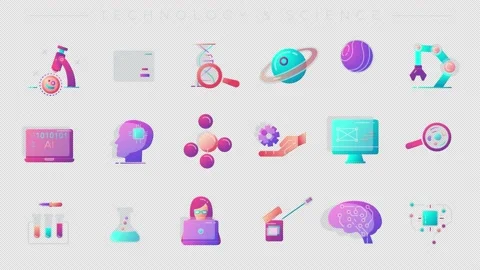 Collection of line icons on the theme of Technology and Science. Stock Footage 238972602