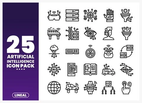 A collection of lineal artificial intelligence icons on a gradient backgrou.. Stock Illustration