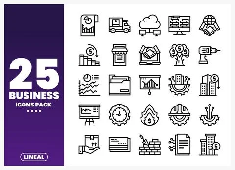 Collection of lineal business icons in black outline on a white background... Stock Illustration