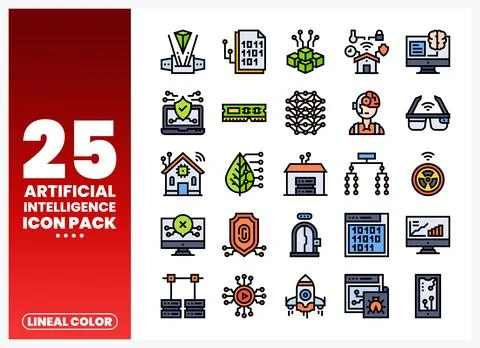 Collection of lineal color artificial intelligence icons on a white backgro.. Stock Illustration