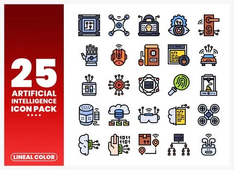 Collection of lineal color artificial intelligence icons for digital projects Stock Illustration