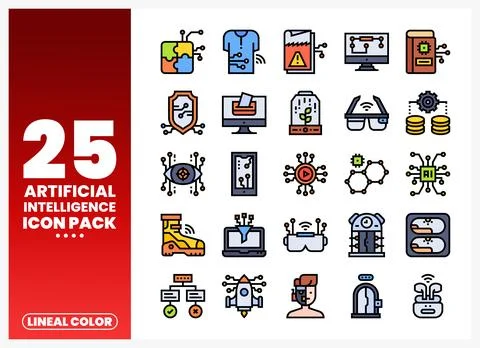Collection of lineal color artificial intelligence icons. Stock Illustration