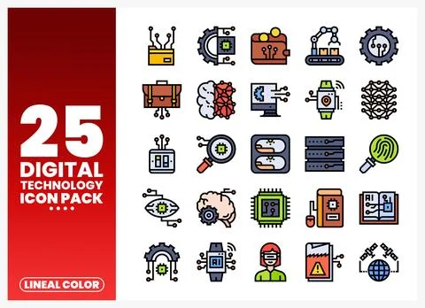 Collection of lineal color digital technology icons on a white background w.. 库存插图